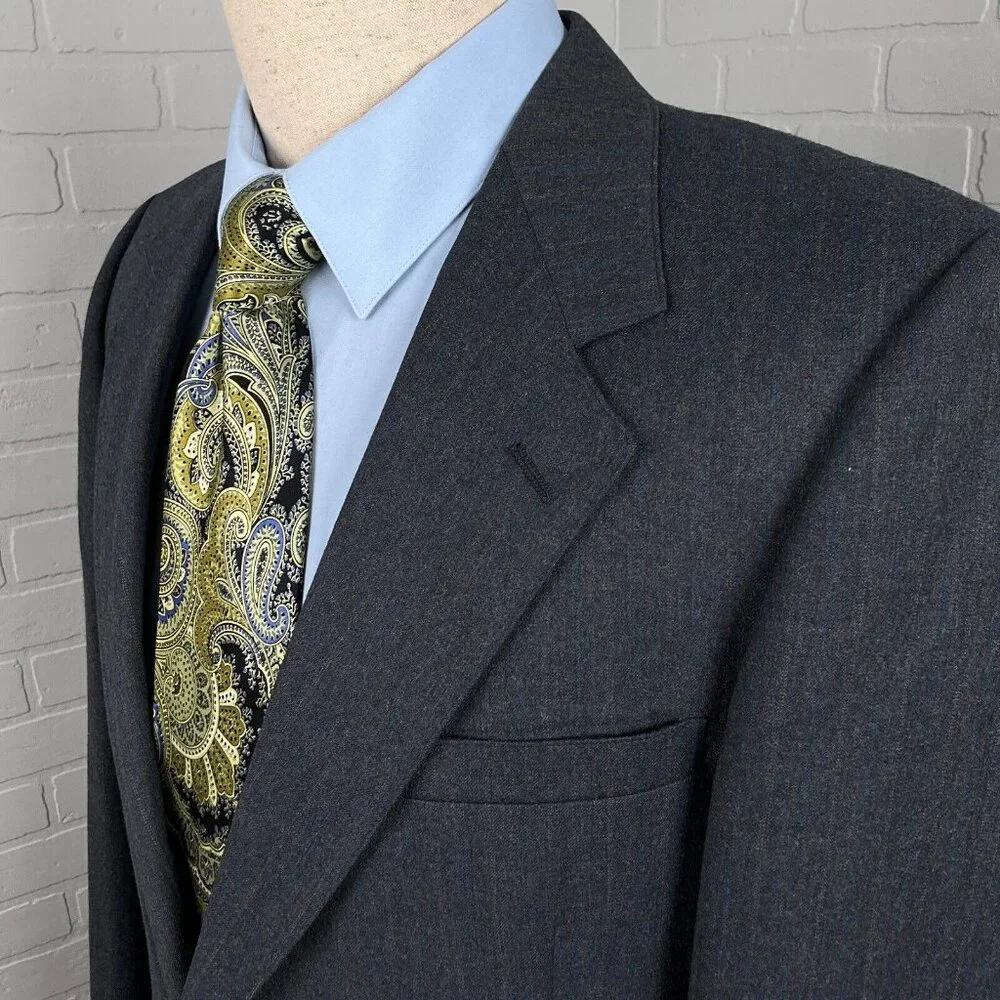 Evan Picone Blazer Men 42R Gray‎ Blue Stripe Classic Career Wool VTG USA 80s